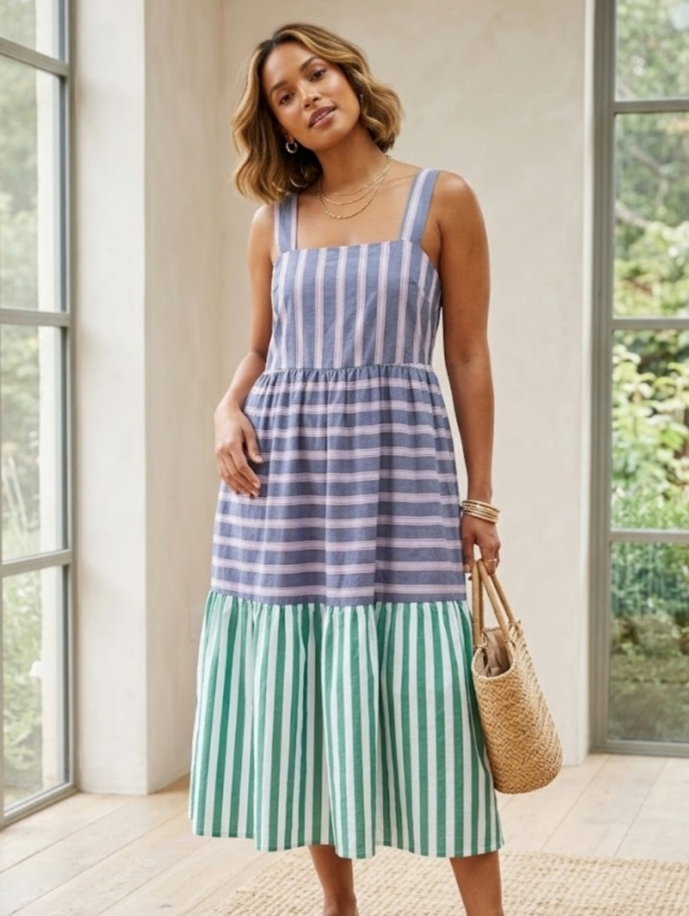 ASOS Maternity High Low Dress with Pink and Green Stripes